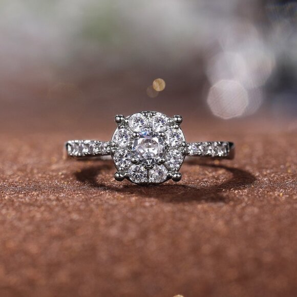 ▶Dainty Engagement 925 Sterling Silver Plated Beautiful Ring for Women, L009 - Picture 1 of 10